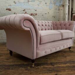2 Seater Dusty Pink Velvet Chesterfield Sofa, British Handmade - thumbnail 2