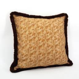 Fortuny Fabric Decorative Pillow Cover With Brush Fringe Brown & Gold Richelieu Pattern - Handmade in Italy - thumbnail 2