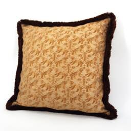 Fortuny Fabric Decorative Pillow Cover With Brush Fringe Brown & Gold Richelieu Pattern - Handmade in Italy - thumbnail 3