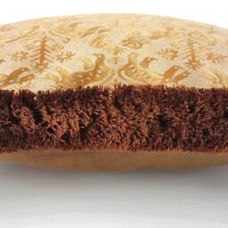 Fortuny Fabric Decorative Pillow Cover With Brush Fringe Brown & Gold Richelieu Pattern - Handmade in Italy - thumbnail 4