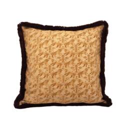 Fortuny Fabric Decorative Pillow Cover With Brush Fringe Brown & Gold Richelieu Pattern - Handmade in Italy