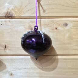 Shiny Aubergine Purple Hand Blown Glass Hanging Christmas Decorations With Diamante Beads - Winter Holiday Tree Ornaments Festive Gift - thumbnail 2
