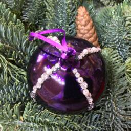Shiny Aubergine Purple Hand Blown Glass Hanging Christmas Decorations With Diamante Beads - Winter Holiday Tree Ornaments Festive Gift - thumbnail 4