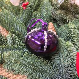 Shiny Aubergine Purple Hand Blown Glass Hanging Christmas Decorations With Diamante Beads - Winter Holiday Tree Ornaments Festive Gift - thumbnail 3
