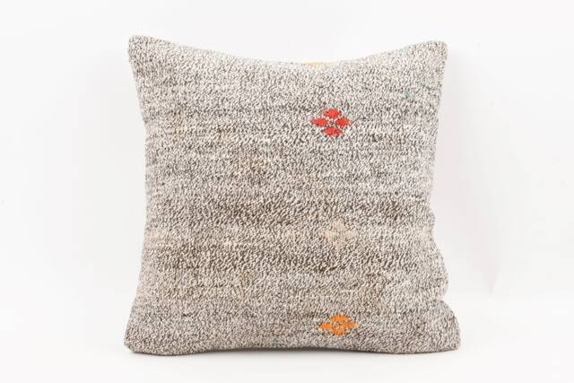 Handmade Turkish Kilim Pillow Embroidered Wool Cushion Cover - 18''x18'' - image 1