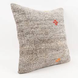 Handmade Turkish Kilim Pillow Embroidered Wool Cushion Cover - 18''x18'' - thumbnail 3