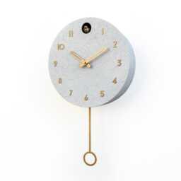 White Concrete Cuckoo Clock - Minimalist Wall Decor, Brass Details, Optional Pendulum - thumbnail 3