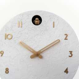 White Concrete Cuckoo Clock - Minimalist Wall Decor, Brass Details, Optional Pendulum - thumbnail 2