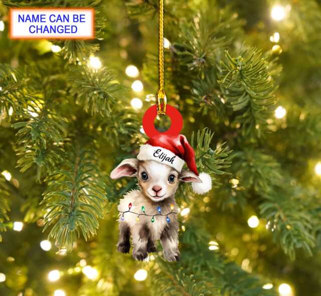 Custom Name Cute Goat Xmas Personalized Ornament, Christmas Tree Hanging Decor, Flat 2D Lover Gift - image 1
