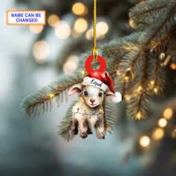 Custom Name Cute Goat Xmas Personalized Ornament, Christmas Tree Hanging Decor, Flat 2D Lover Gift - thumbnail 3