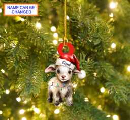 Custom Name Cute Goat Xmas Personalized Ornament, Christmas Tree Hanging Decor, Flat 2D Lover Gift - thumbnail 1
