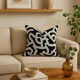 Handmade Black White Abstract Pillows, Minimalist Decorative Cushion, Textured Geometric Throw Pillow - thumbnail 2
