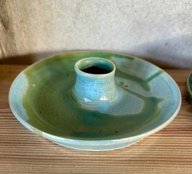 Candlestick Holder, Stoneware Candle Holder Turquoise & Green, Handthrown - image 1