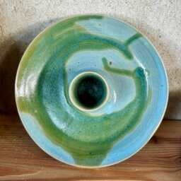 Candlestick Holder, Stoneware Candle Holder Turquoise & Green, Handthrown - thumbnail 2