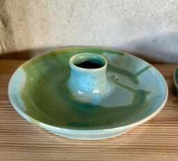 Candlestick Holder, Stoneware Candle Holder Turquoise & Green, Handthrown - thumbnail 1