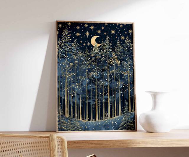 Christmas Poster, Wall Art, Festive Decor, Winter Reindeer Print, Snow Tree Art - image 1