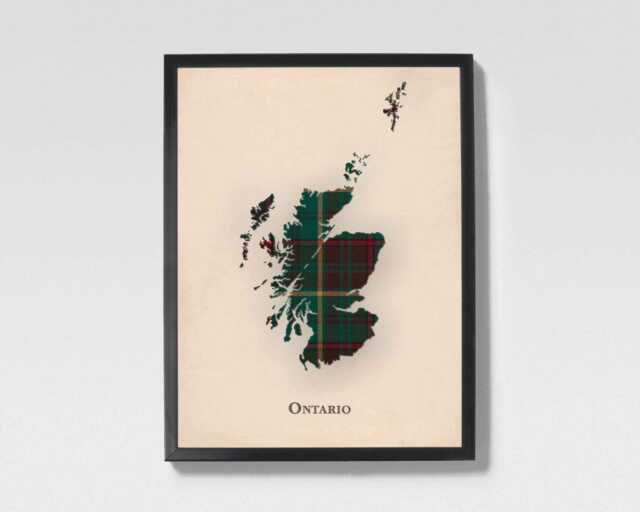 Clan Ontario Scottish Tartan Map - Of Scotland Family Wall Decor, Ready To Hang - image 1