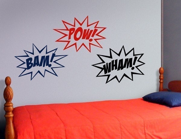 Superhero Wall Decal, Superhero Sounds, Comic Book Vinyl Bam Pow, Super Hero Decor, Bedroom Decor - image 1