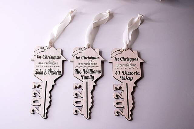 First Christmas in New Home Gift - Personalised Tree Ornament Bauble House Customised - image 1