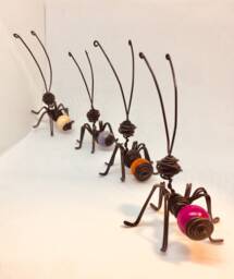 Two Ants With Wood. Iron & Wood Wire Art. Wooden Balls in Ant Sculpture. Minimalist Ant. Insects - thumbnail 1
