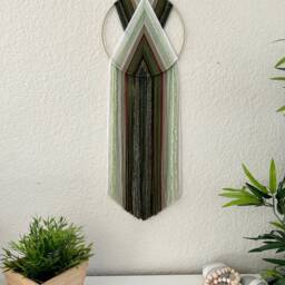 Green Macrame Wall Hanging, 70's Retro Decor, Handmade Tapestry - thumbnail 4