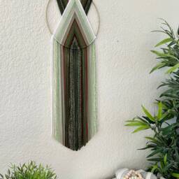 Green Macrame Wall Hanging, 70's Retro Decor, Handmade Tapestry - thumbnail 3