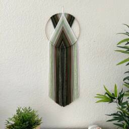 Green Macrame Wall Hanging, 70's Retro Decor, Handmade Tapestry - thumbnail 1