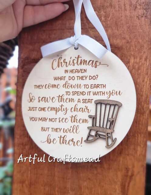 Custom Enchanting Christmas Ornament With Heartfelt Message, Bauble Memorial Remembrance Chair Empty - image 1
