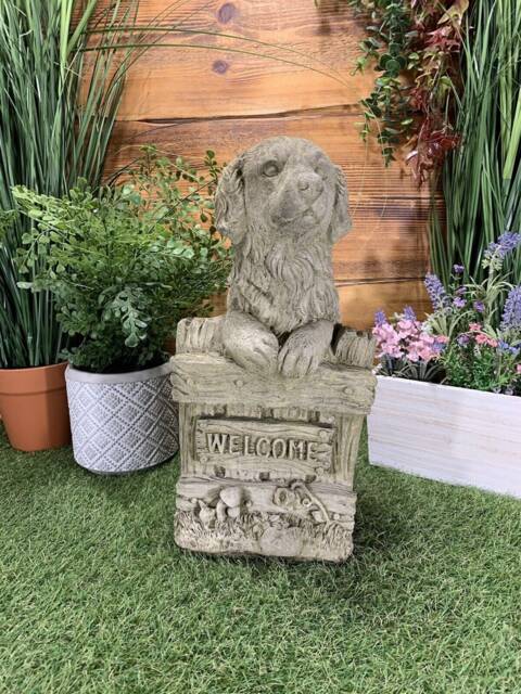 stone Garden Labrador Golden Retriever Dog Welcome Sign Ornament - image 1