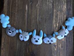 Wool Felt Woodland Animals Garland, Baby Blue Nursery Decor - thumbnail 1