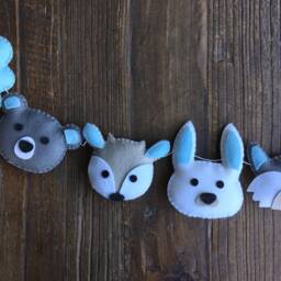 Wool Felt Woodland Animals Garland, Baby Blue Nursery Decor - thumbnail 3