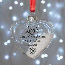 Last Christmas As A Miss Glass Heart Bauble Tree Decoration - thumbnail 1