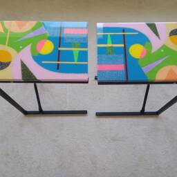 Handmade C Shape Resin Coffee Table, Abstract Boho Side Table - thumbnail 3