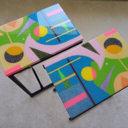 Handmade C Shape Resin Coffee Table, Abstract Boho Side Table - thumbnail 2