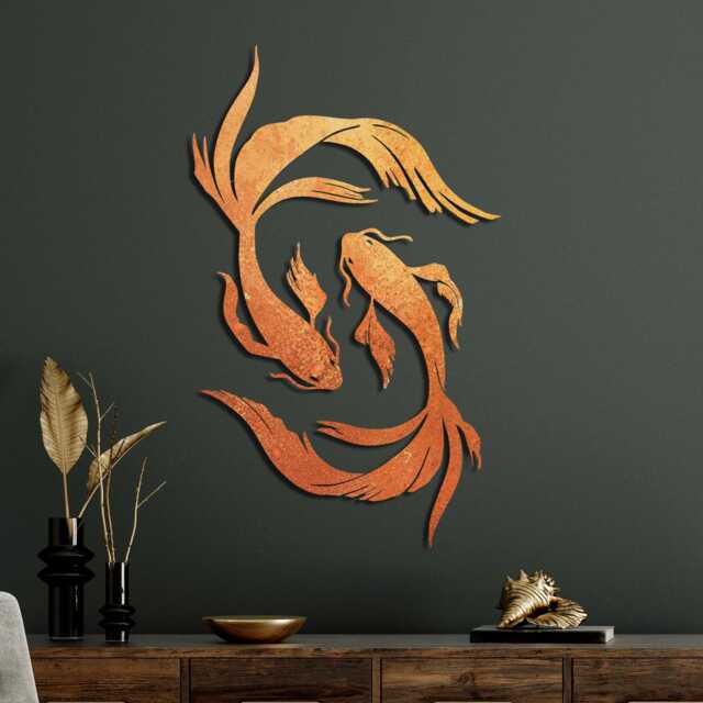 Koi Fish Copper Wall Art, Decoration, Unique Handmade Art Made Of Coper, Patinated Copper, Home Decor Homemade - image 1