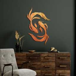 Koi Fish Copper Wall Art, Decoration, Unique Handmade Art Made Of Coper, Patinated Copper, Home Decor Homemade - thumbnail 3