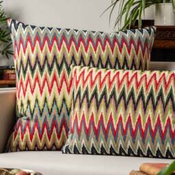 Flame Tapestry Xl Rectangular Cushion Cover. Bright Multicoloured Woven Chevron Pattern. Modern Contemporary Design. 23X15 - thumbnail 3