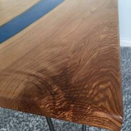 Handmade Olive Ash River Coffee Table Blue Sapphire Resin, Hairpin Legs - thumbnail 4