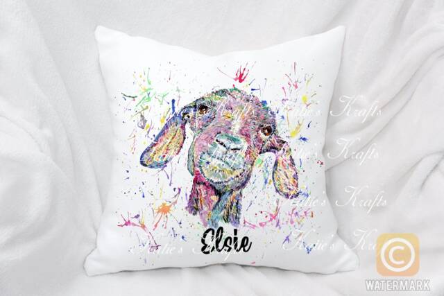Personalised Watercolour Rainbow Goat Cushion, Cuddle Pillow, Birthday Gift - image 1