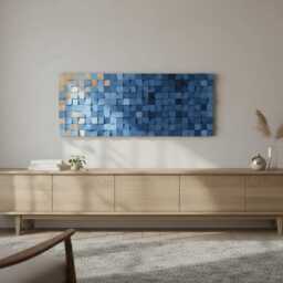 Blue Wood Wall Art Modern Abstract Mosaic in Navy & Sky Tones - thumbnail 2