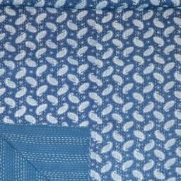 Indigo Print Gudari Hand Stitched Kantha Quilt 100% Cotton Bohemian Indian Block Printed Bedspread Coverlet Traditional Designer Bed Cover - thumbnail 2