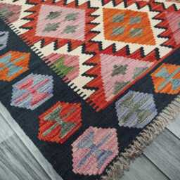 Multicolour Rug, Handmade Artisan Afghan Turkish Scandinavian Navajo Bohemian Flatweave Wool Kilim 147x102 cm - thumbnail 2