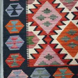 Multicolour Rug, Handmade Artisan Afghan Turkish Scandinavian Navajo Bohemian Flatweave Wool Kilim 147x102 cm - thumbnail 4