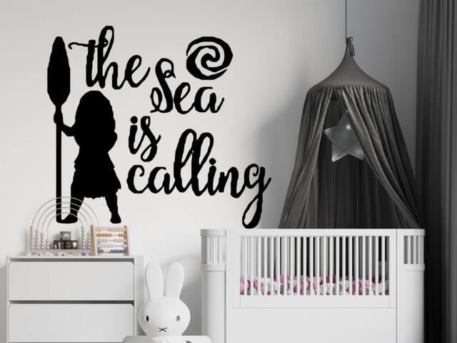 Moana Wall Decal The Sea Is Calling Quote, Girls Room Decor 4159 - image 1