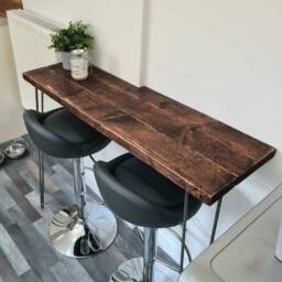 Rustic Breakfast Bar, With Steel Hairpin Legs - Reclaimed Wood Kitchen Island Countertop Dining Furniture Farmhouse Decor - thumbnail 2