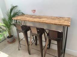 Rustic Breakfast Bar, With Steel Hairpin Legs - Reclaimed Wood Kitchen Island Countertop Dining Furniture Farmhouse Decor - thumbnail 1
