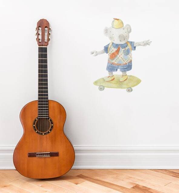 Morty The Koala & His Skateboard Wall Sticker Decal - Australian Animal Decals, Stickers, Kids, Native Animals Stickers