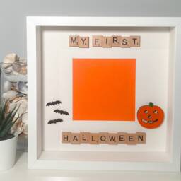 My First Halloween Scrabble Art Photo Frame - Pumpkin Memento Memory Babies 1st - thumbnail 3