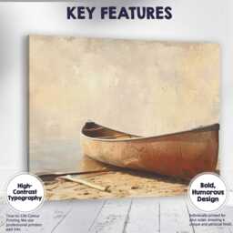 Rustic Canoe Lakeside Neutral Coastal Watercolour Style Canvas Wall Art Print Decor Picture Ready To Hang - thumbnail 1