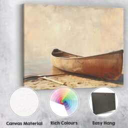 Rustic Canoe Lakeside Neutral Coastal Watercolour Style Canvas Wall Art Print Decor Picture Ready To Hang - thumbnail 2